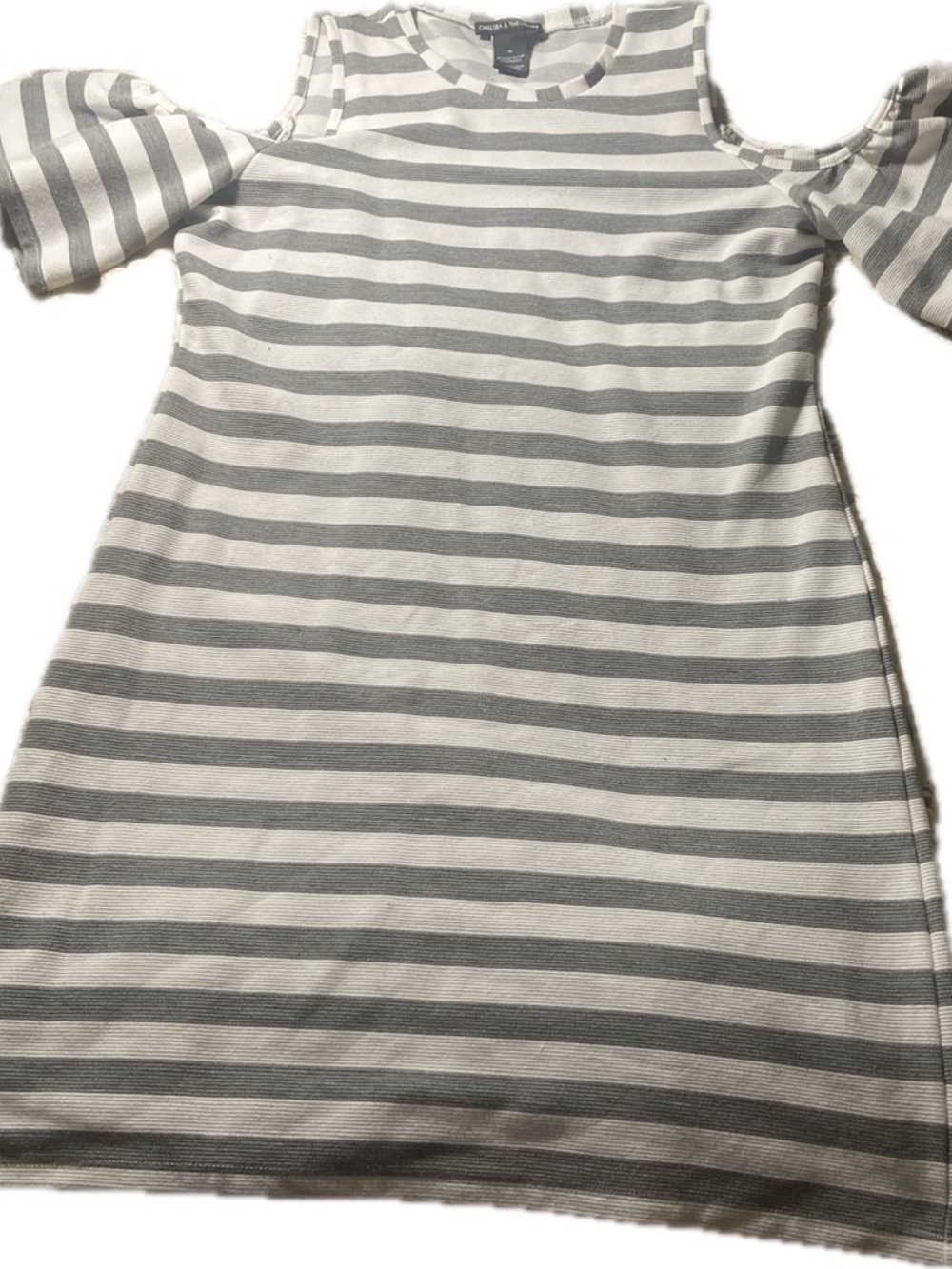 Chelsea & Theodore Striped Cold-Shoulder Knit Top - Gray & White